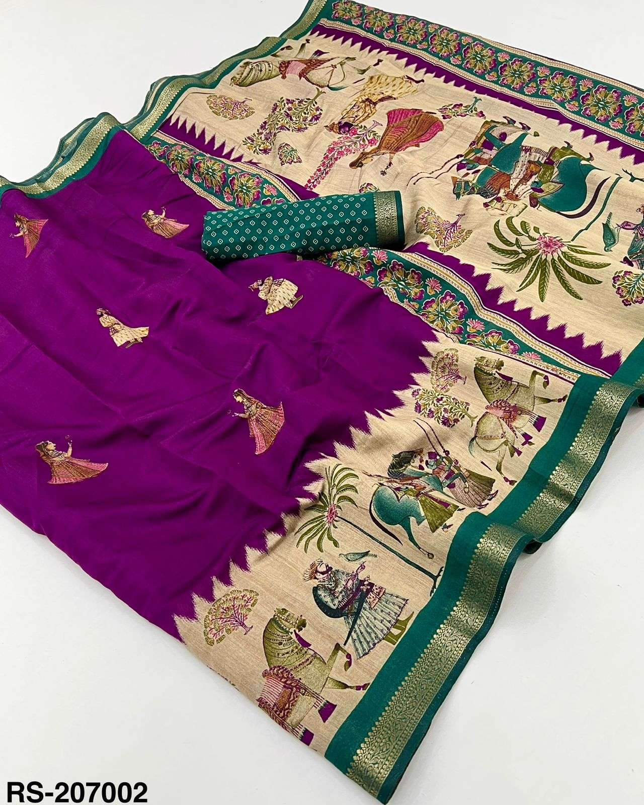 Kazari Series Riyasat Cotton fabric Animals printed border s...