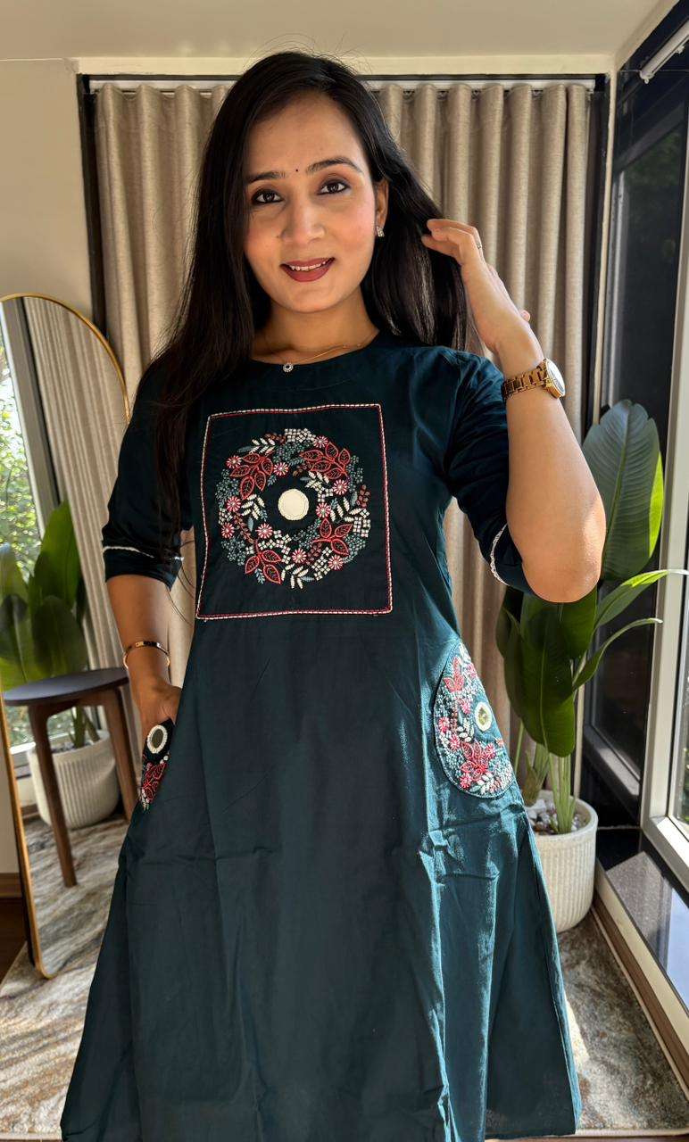 NATURAL DHABU COTTON NECK DESIGNER CORD SET WITH POCKET FASH...