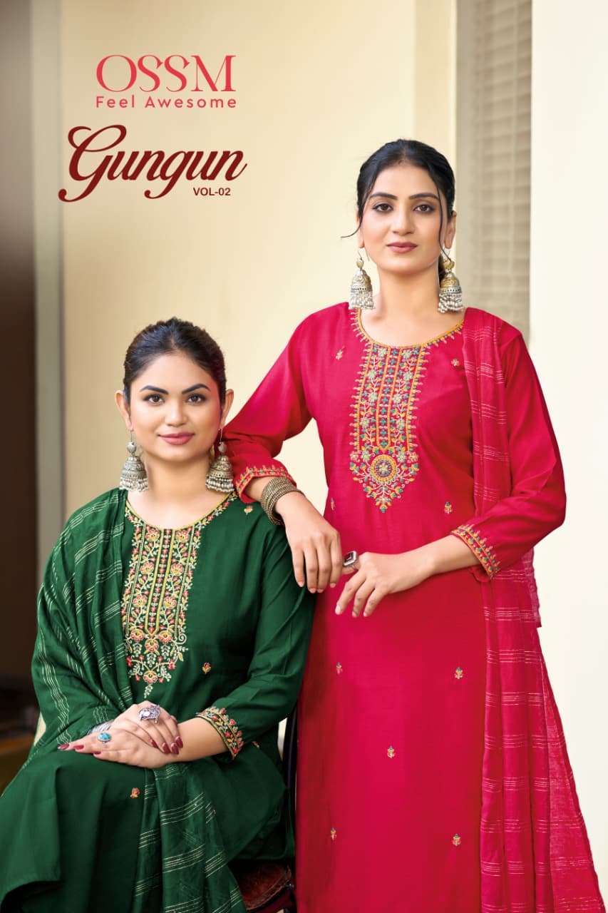 OSSM GUNGUN VOL 2 VISCOSE VETICAN SILK EMBROIDERY WORK KURTI...