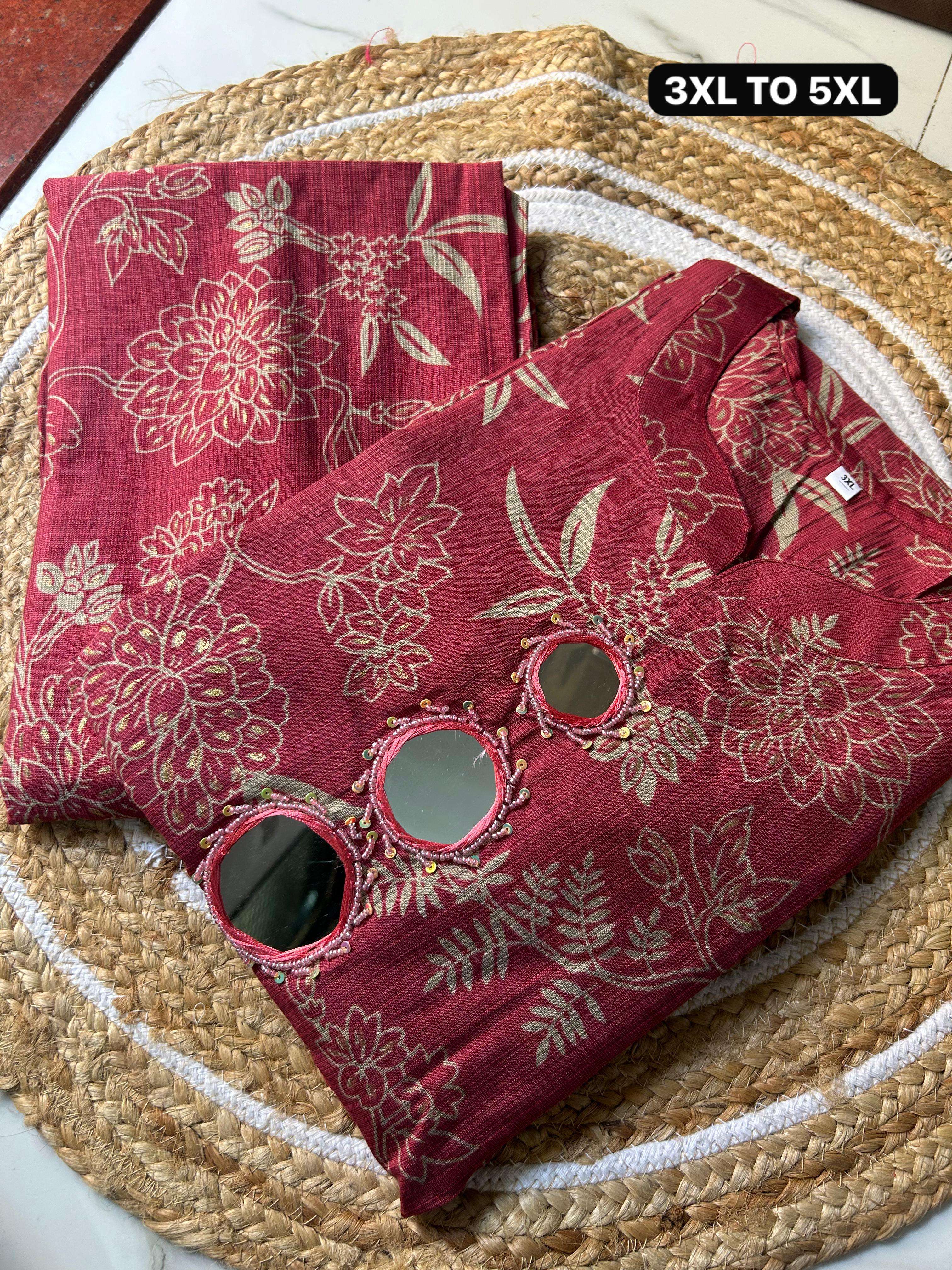 PURE HEAVY CHANDERI PRINT NECK MIRROR WORK CORD SET COLLECTI...