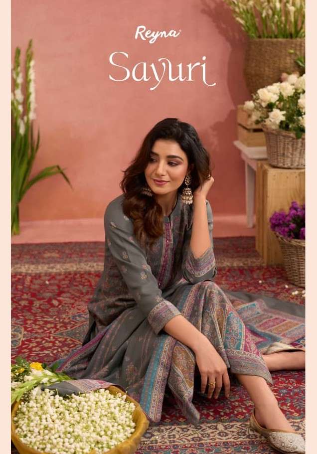 REYNA SAYURI PURE PASHMINA MEENA JACQUARD PRINT KAMEEZ SUIT ...