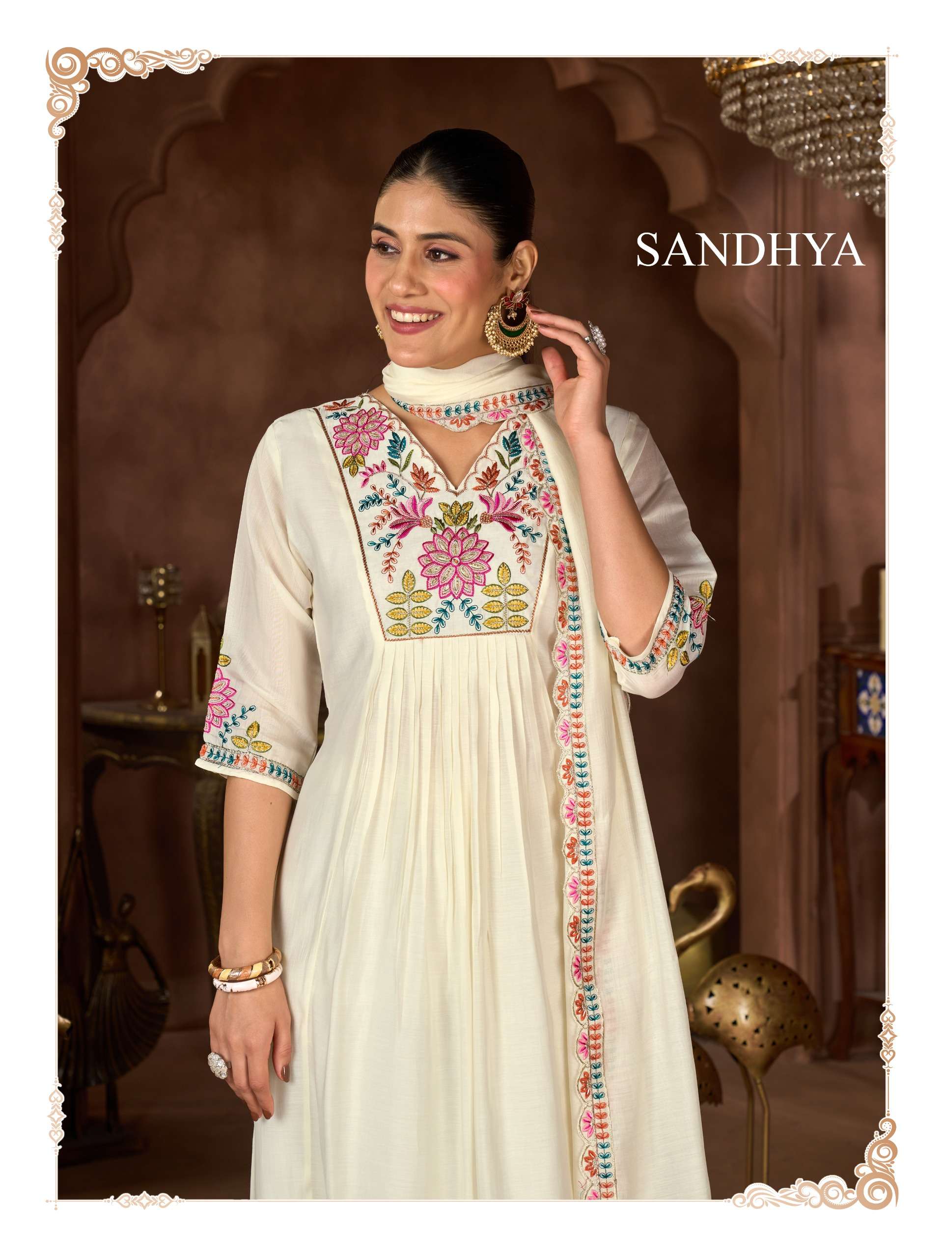 SANDHYA BOUTIQUE QUALITY CHANDERI SILK DESIGNER SUIT TO PART...