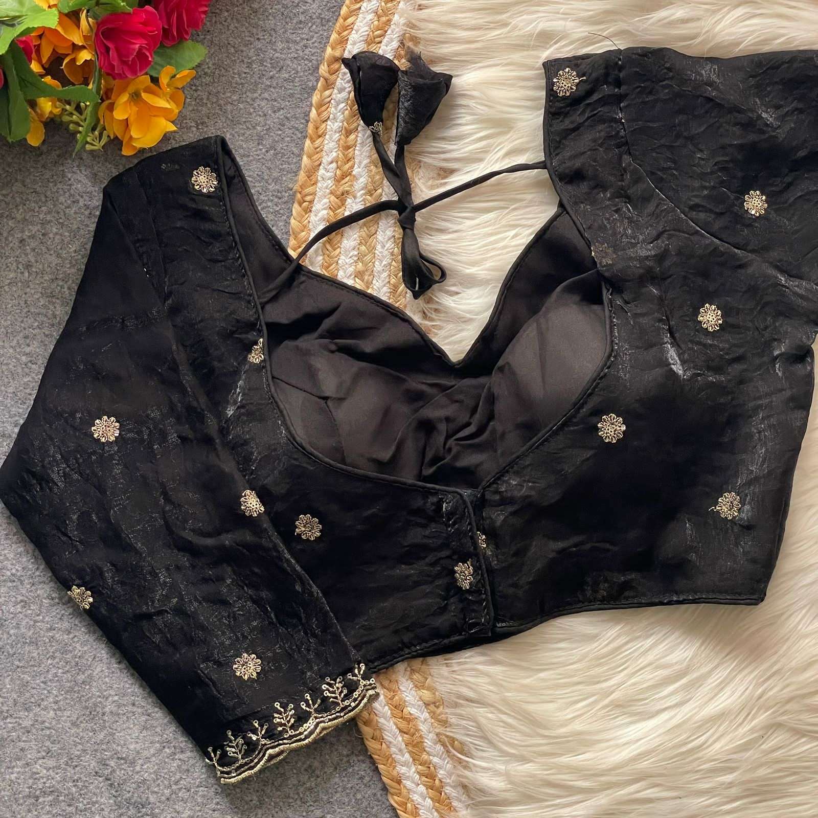 Sequence coding embroidery work silk fabric Stich blouse bes...