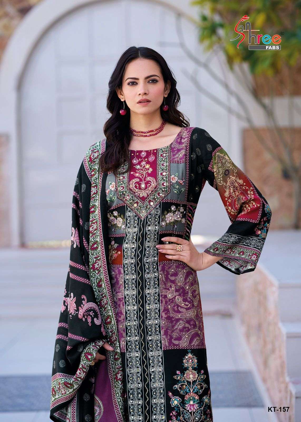 SHREE FABS KT 157 VISCOSE MUSLIN DIGITAL PRINT BLACK WHITE S...