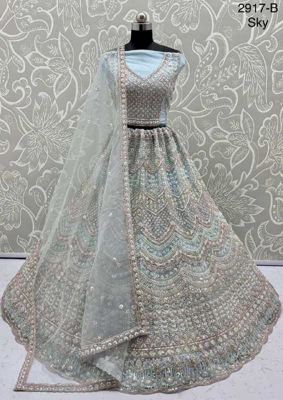 2917 WEDDING WINTER SEASON LIGH COLOUR HEAVY CRYSTAL WORK LE...