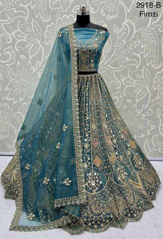 2918 METALIC HEAVY EMBROIDERY VIBRANT COLOR SEMI STITCH LEHE...