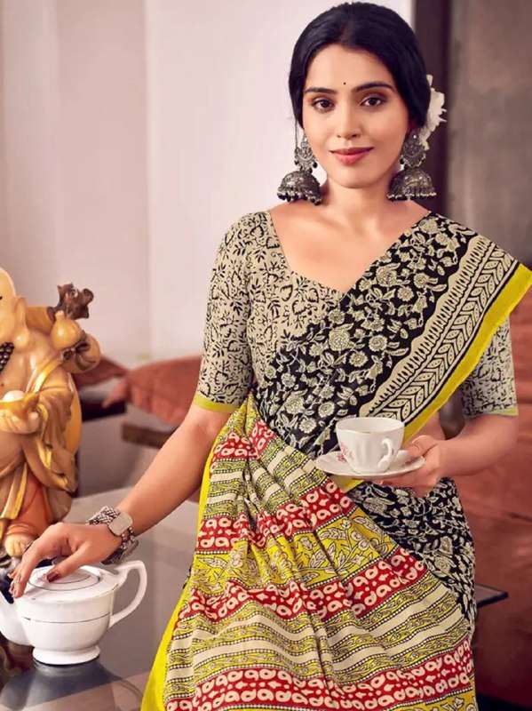 87 VANIKA BLACK INDIAN TOP TRADITIONAL BAGRU PRINT COTTON SA...