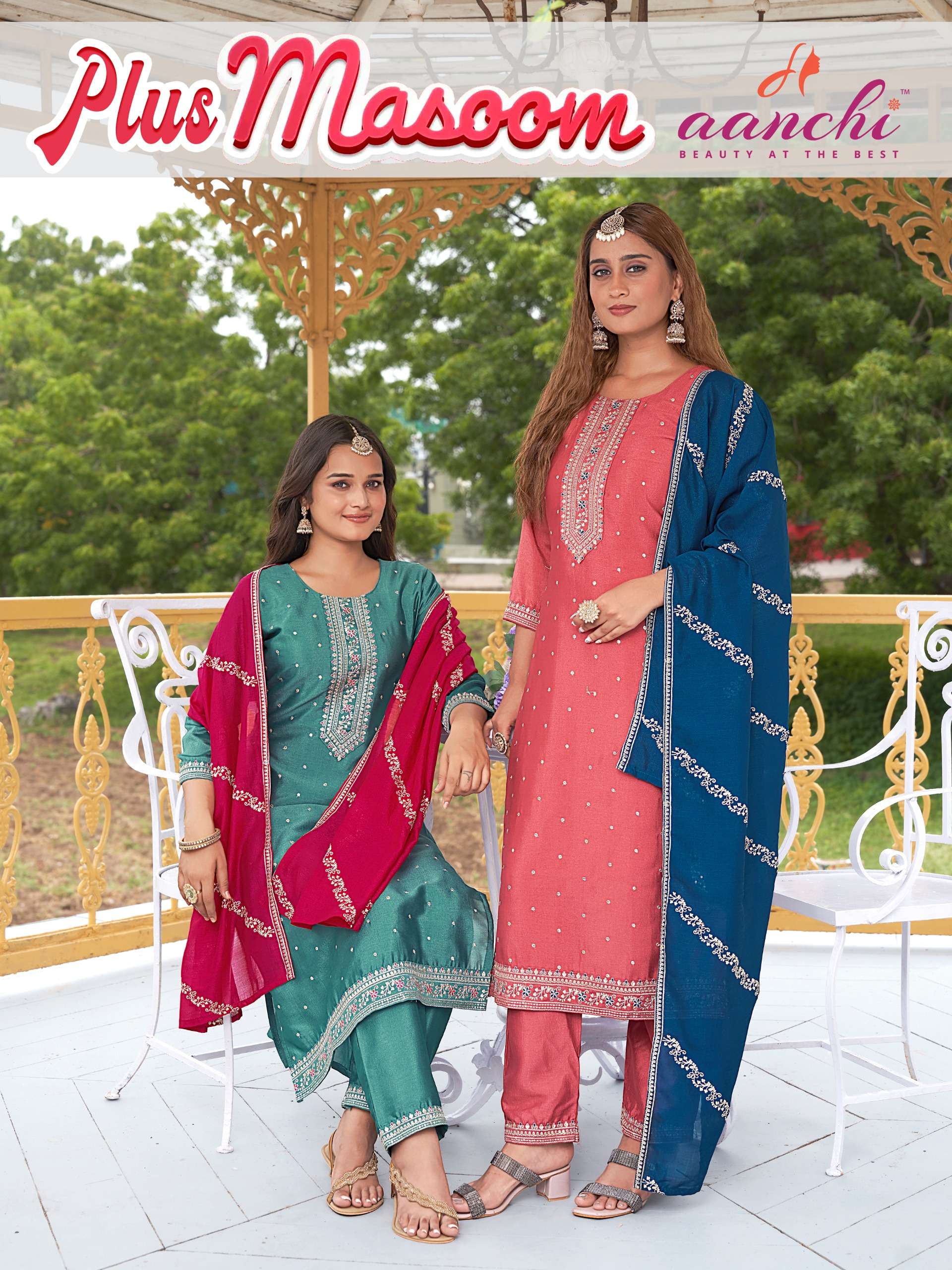 AANCHI PLUS MASOOM CRYSTAL SILK FABRIC STRAIGHT SALWAR SUIT ...