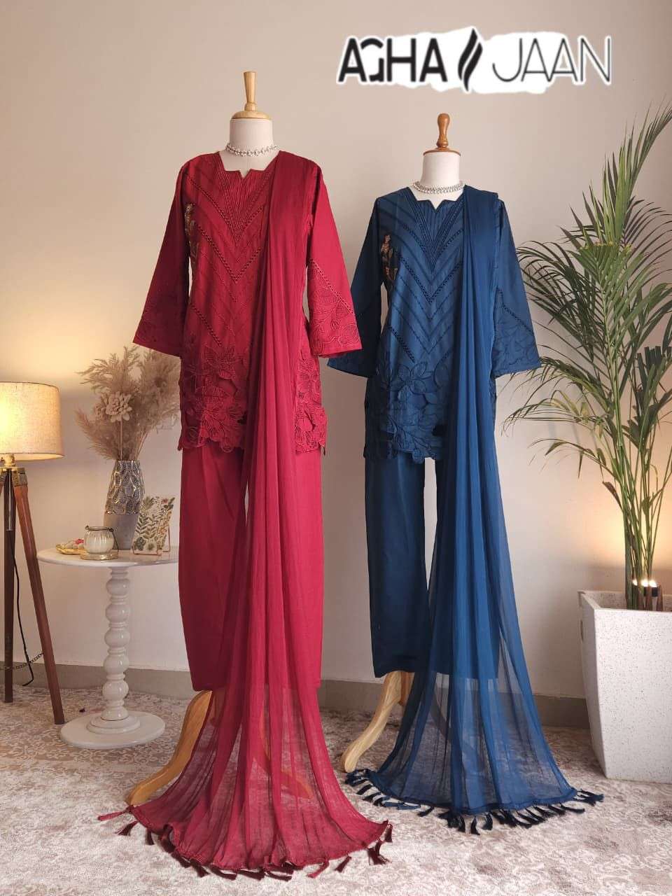 AGHAJAAN 1029 PARTY WEAR PAKISTANI COTTON STITCHED MODAL SUI...