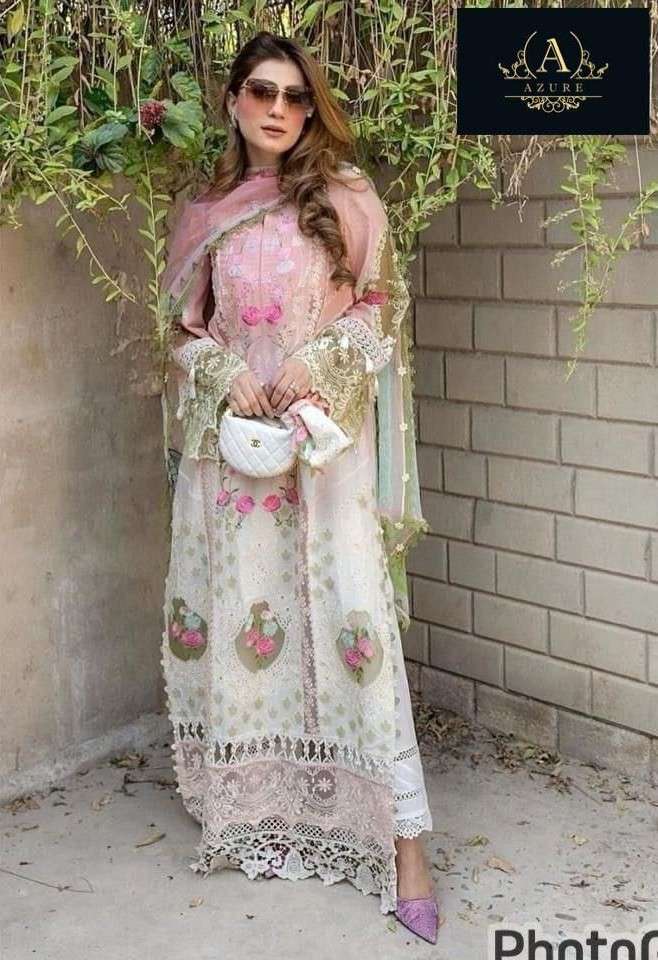 AZURE ORANGE COTTON WHITE MULTI DESIGN MATERIAL PAKISTANI SU...