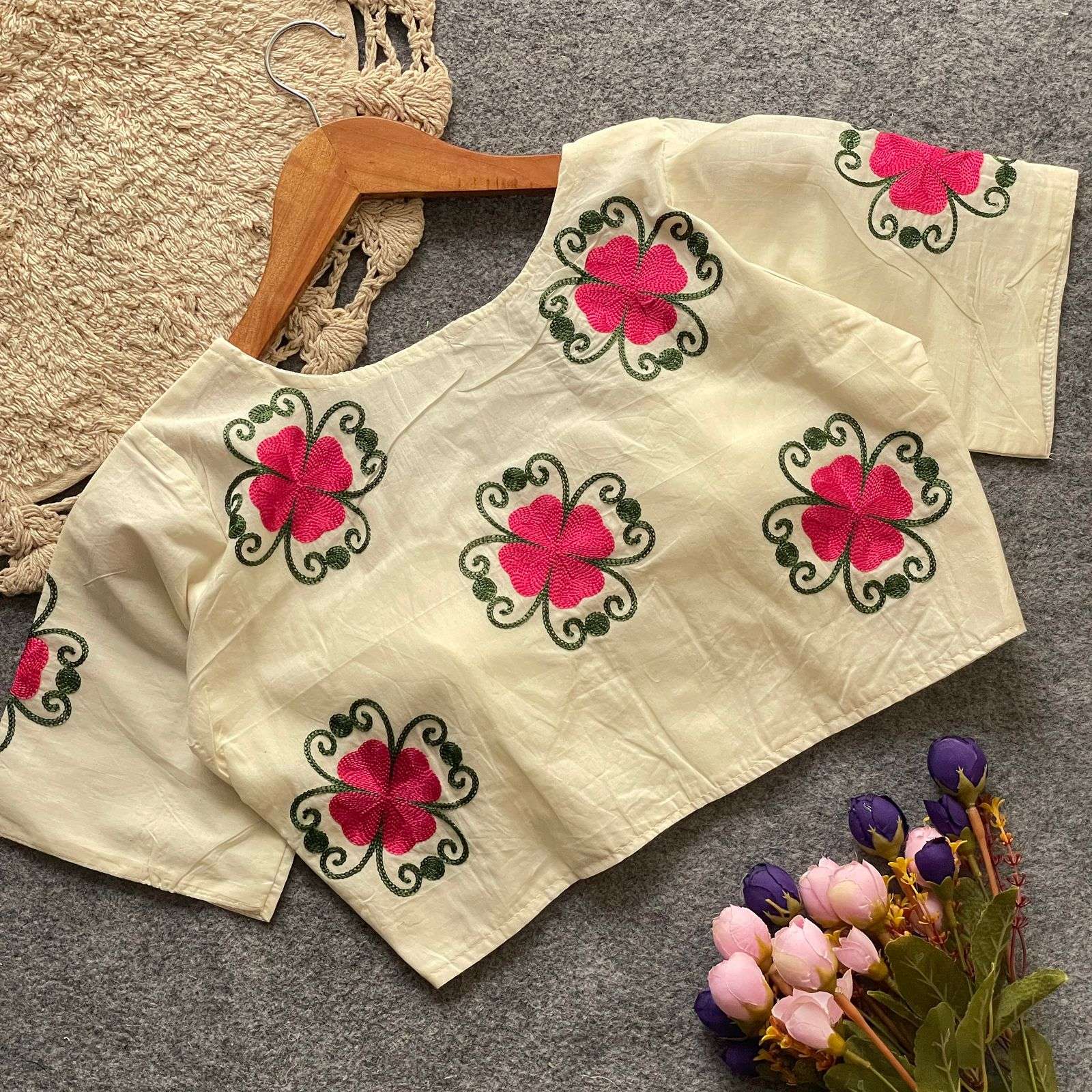 Cotton fabric Hand Embroidery work stich blouse best Collect...