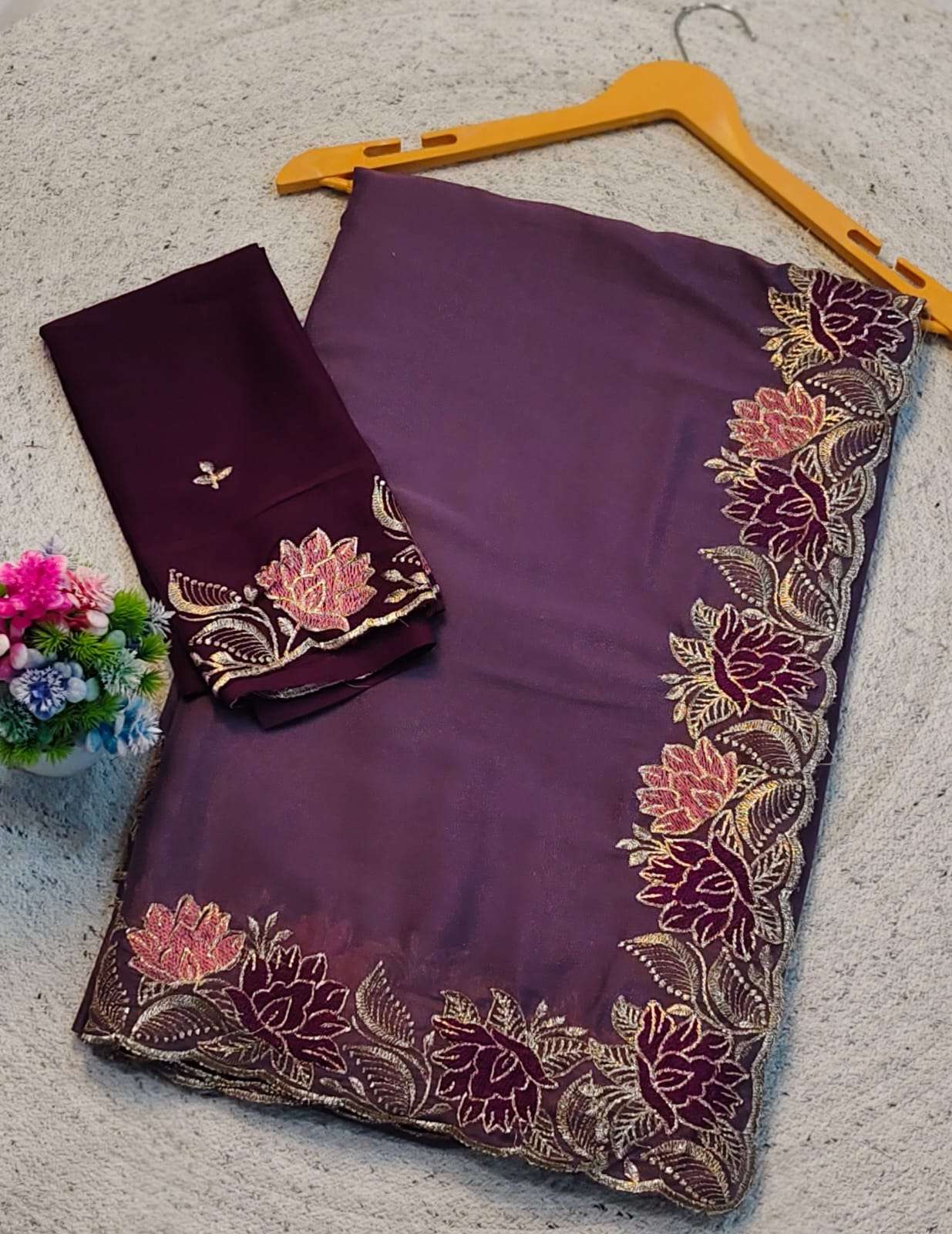 Embroidery Work Border With Georgette Fabric Fancy Saree Bes...
