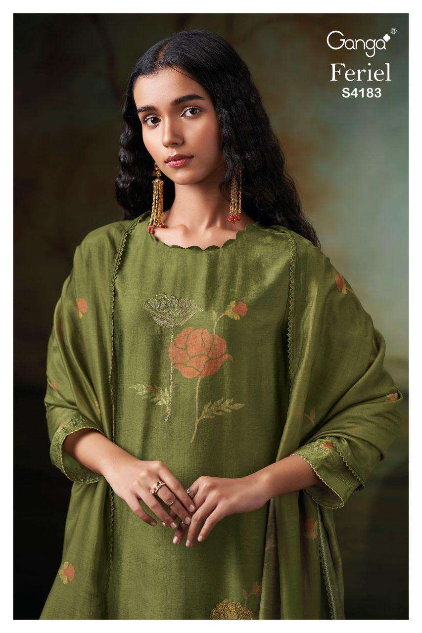 GANGA FERIEL 4183 PREMIUM RUSSIAN SILK HANDWORK SALWAR KAMEE...
