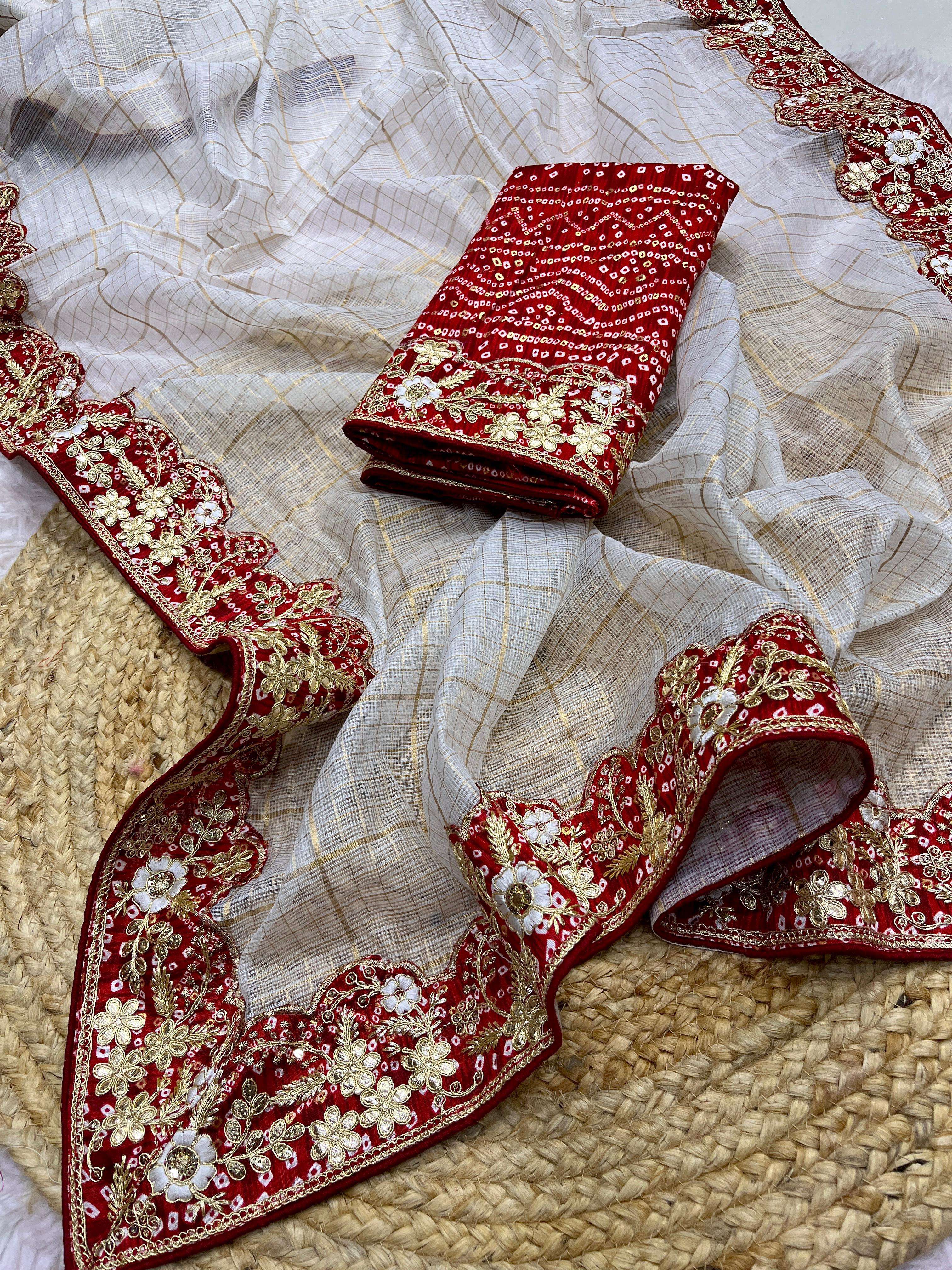 Holi SPecial Red Badhej Design Border White Golden Chex All ...