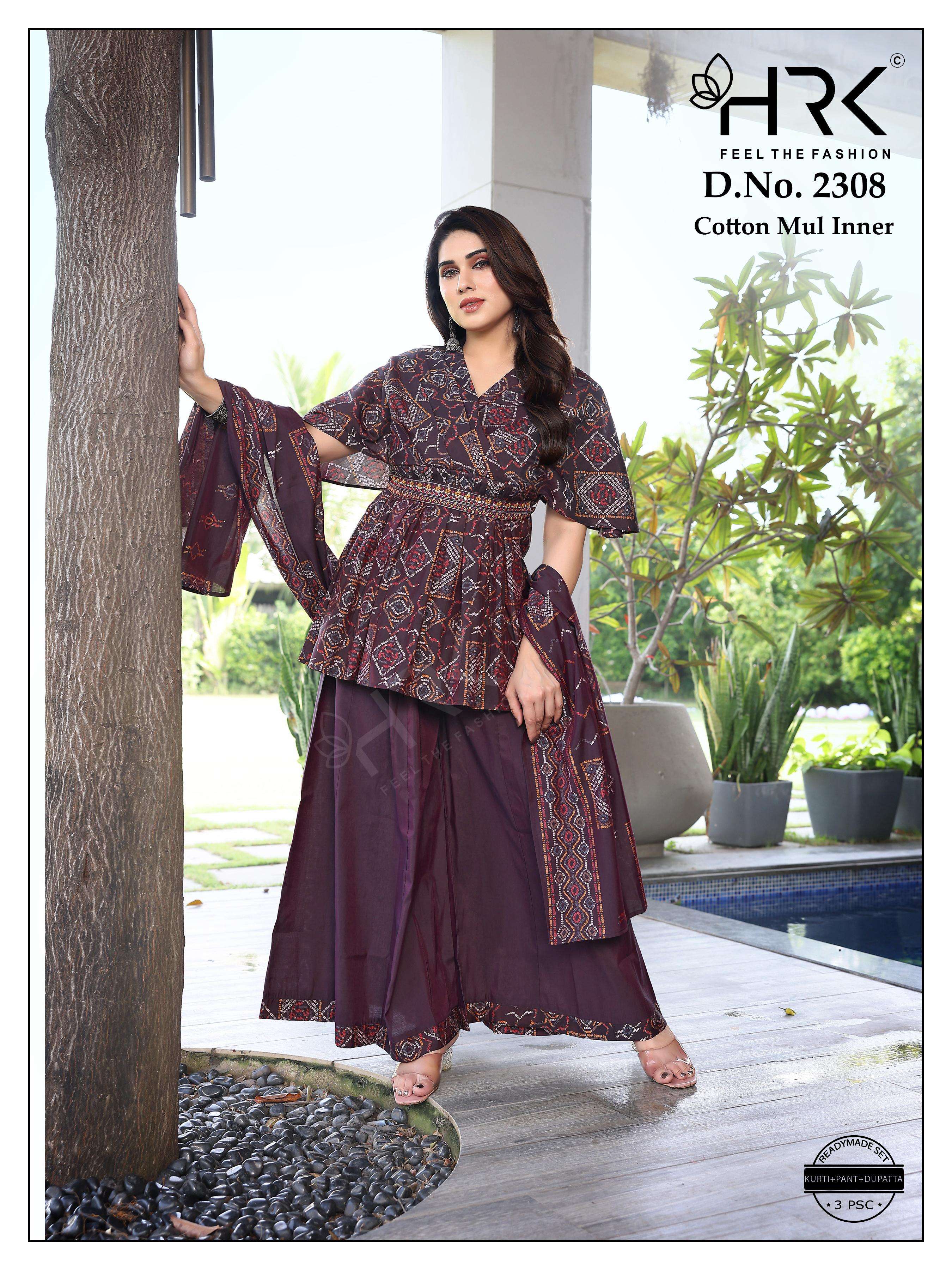 HRK FASHION 2308 ROMAN SILK PLAIN & PRINTED SHORT KURTI PALA...