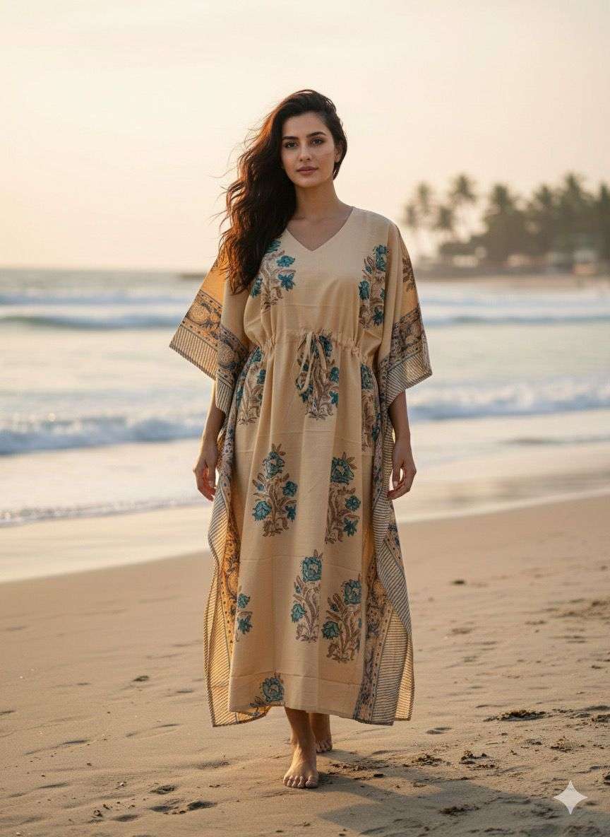 K 428 SUMMER FASHION WOMEN COTTON HAND BLOCK PRINT KAFTAN 