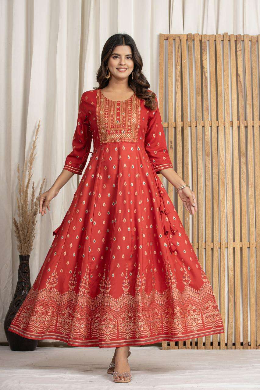 K 436 CLASSIC FASHION FESTIVAL RAYON ANARKALI KURTI SET WHOL...