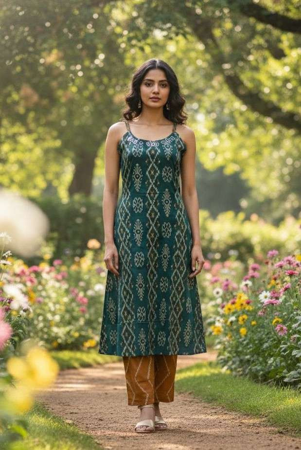 K 446 CASUAL & STYLISH COMBINATION COTTON SLEEVELESS KURTI P...