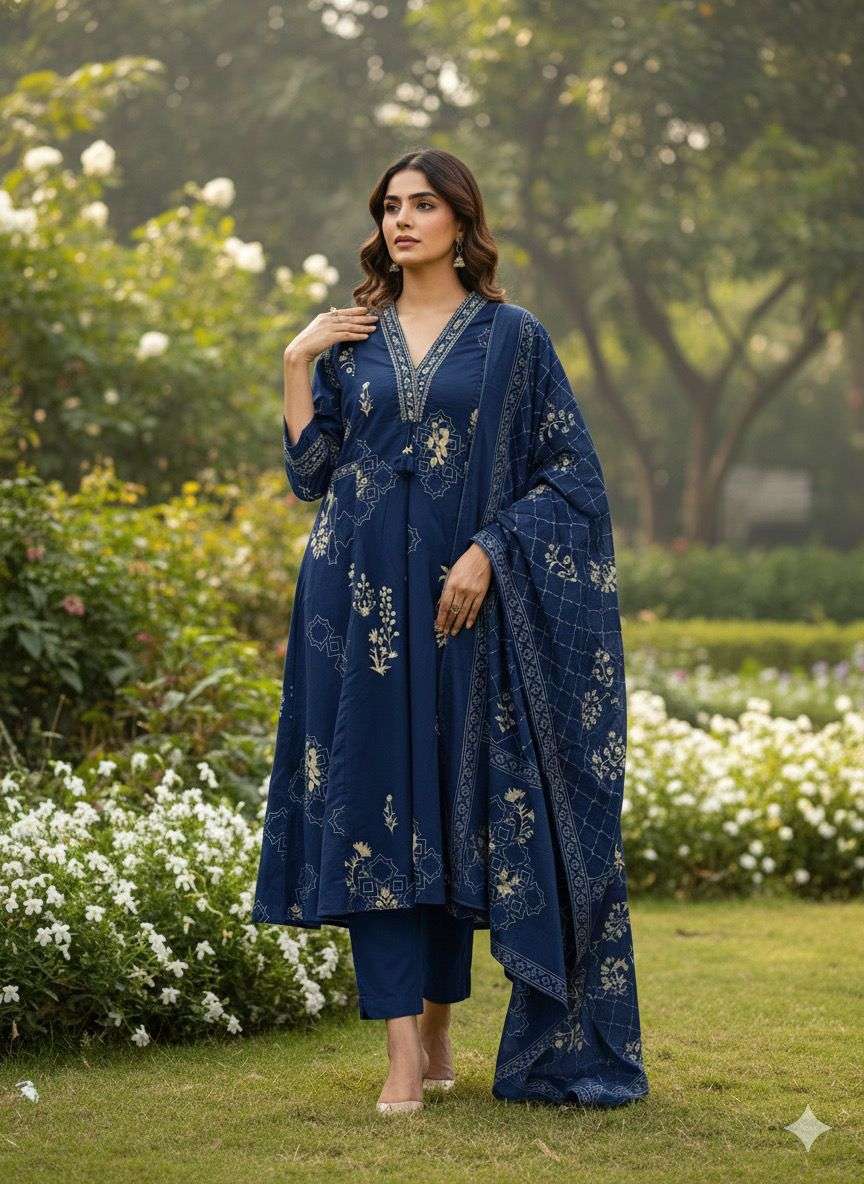 K 462 COTTON A LINE UMBRELLA POCKET KURTI SUIT FOR PARTY WEA...