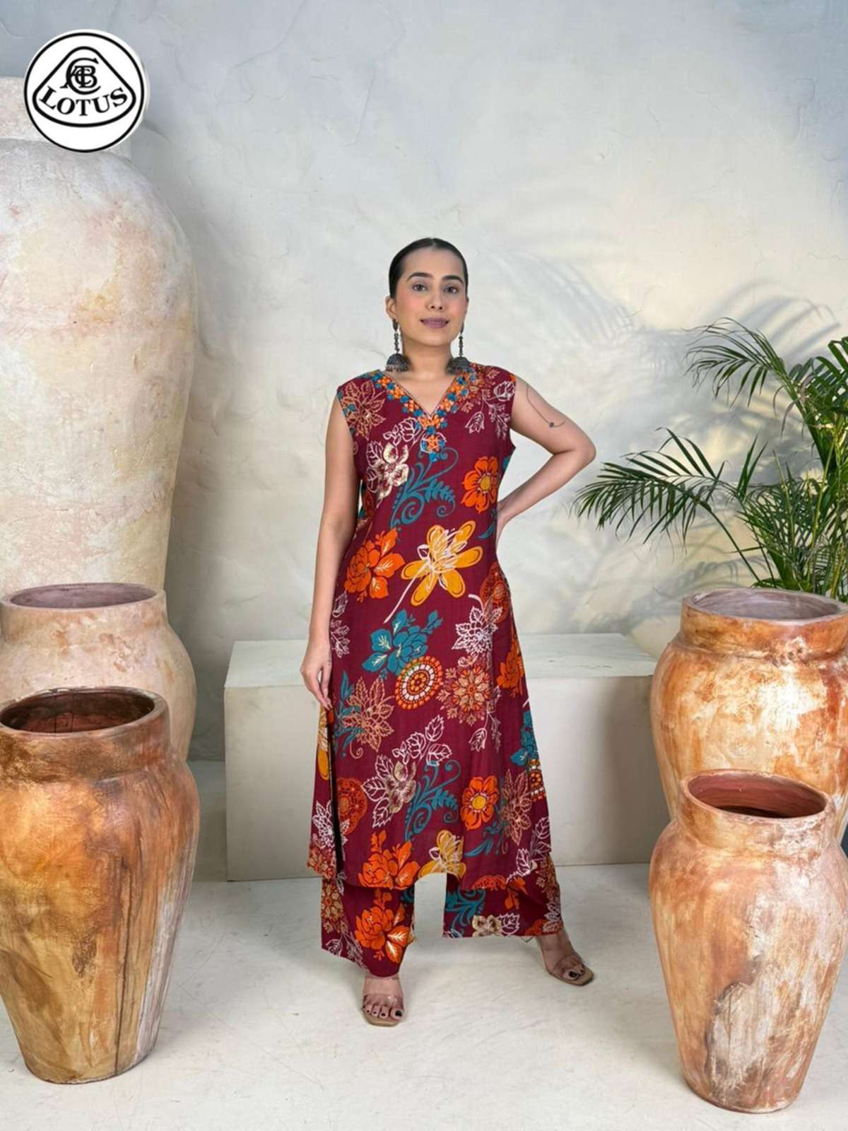 K 465 DISCHARGE FLORAL PRINT A LINE CORD SET FOR WOMEN FASHI...