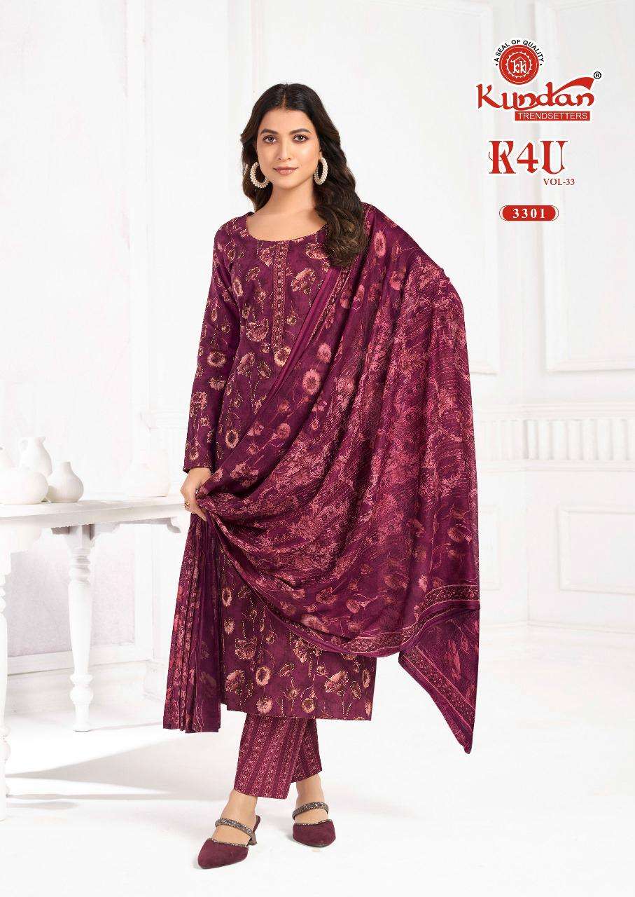 KUNDAN K4U VOL 33 PURE COTTON PRINTED STITCH SALWAR SUIT DAI...