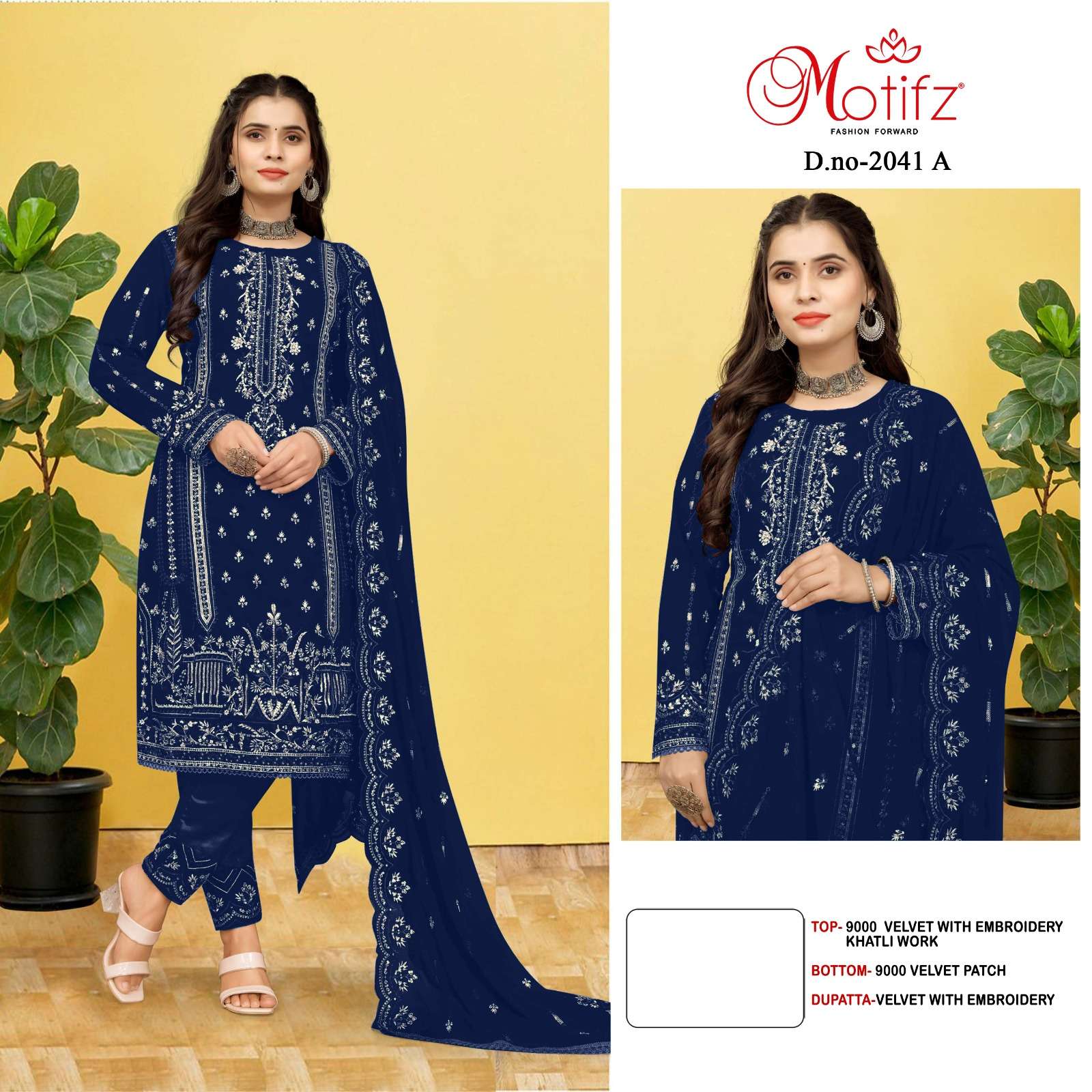 MOTIFZ 2041 WINTER PERFECT 9000 VELVET EMBROIDERY SUIT FOR W...