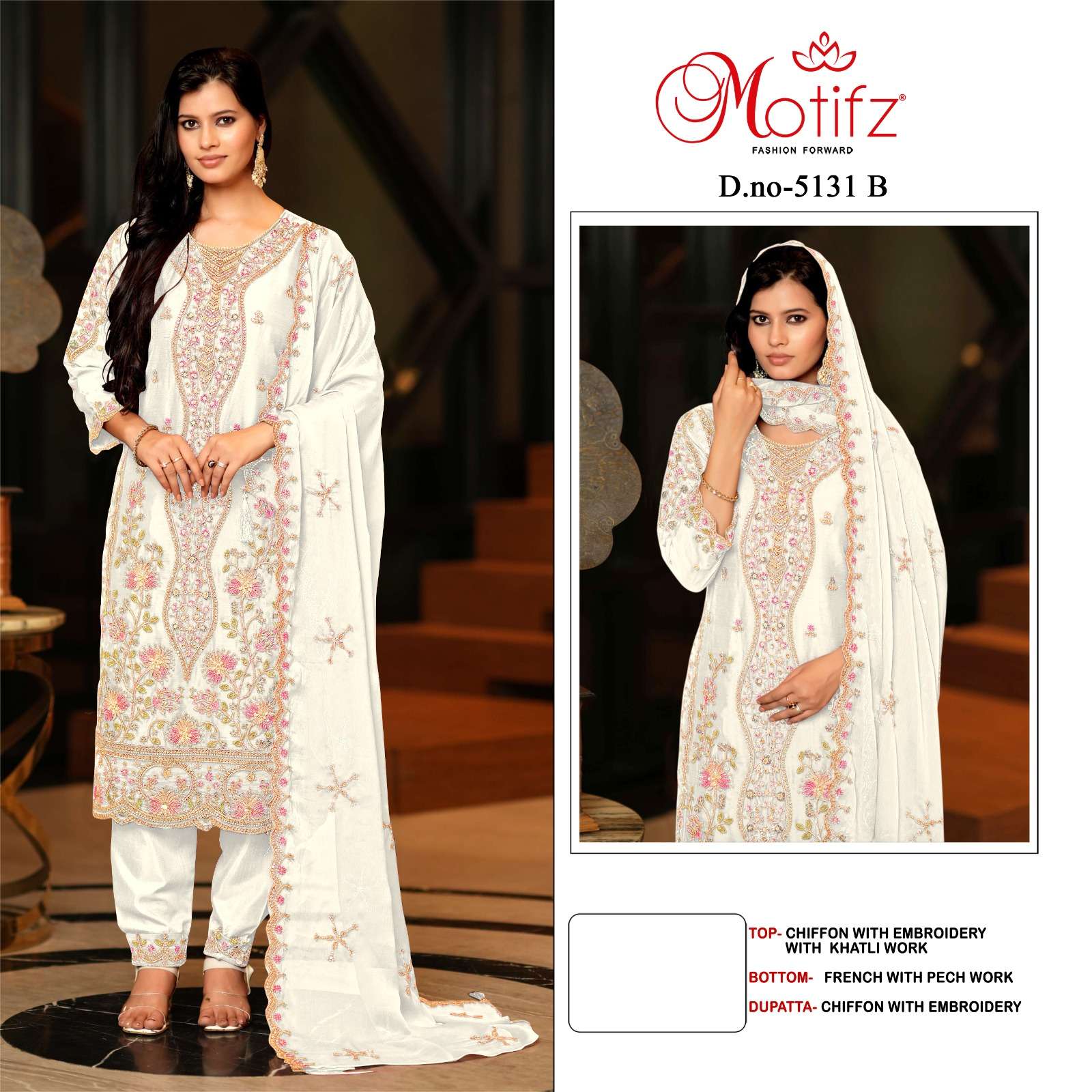 MOTIFZ 5131 SIFFON WITH EMBROIDERY WORK PAKISTANI SUIT RESEL...