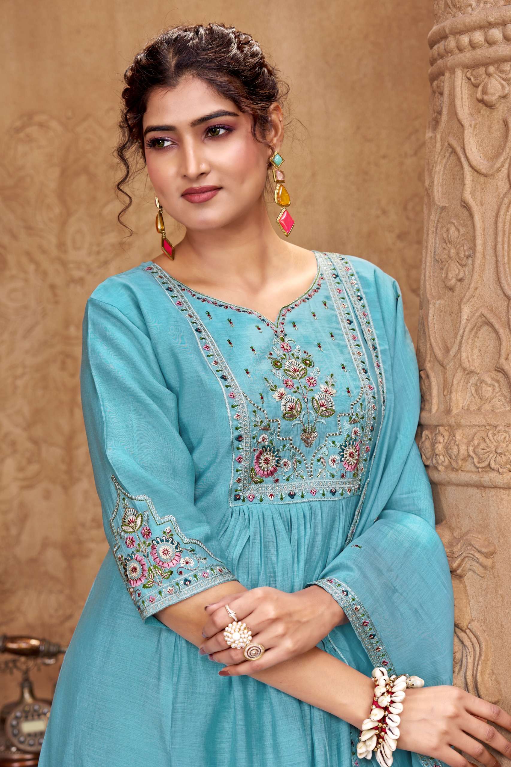 MUL CHANDERI SILK EMBROIDERY DESIGN STITCH SALWAR SUIT WHOLE...