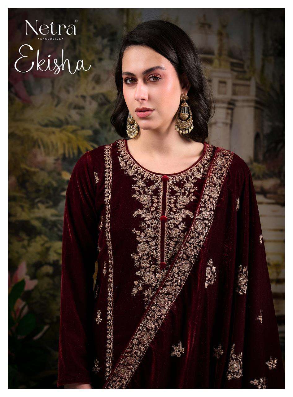 NETRA EKISHA HIGH BRAND WINTER FUNCTION VELVET HEAVY WORK SU...