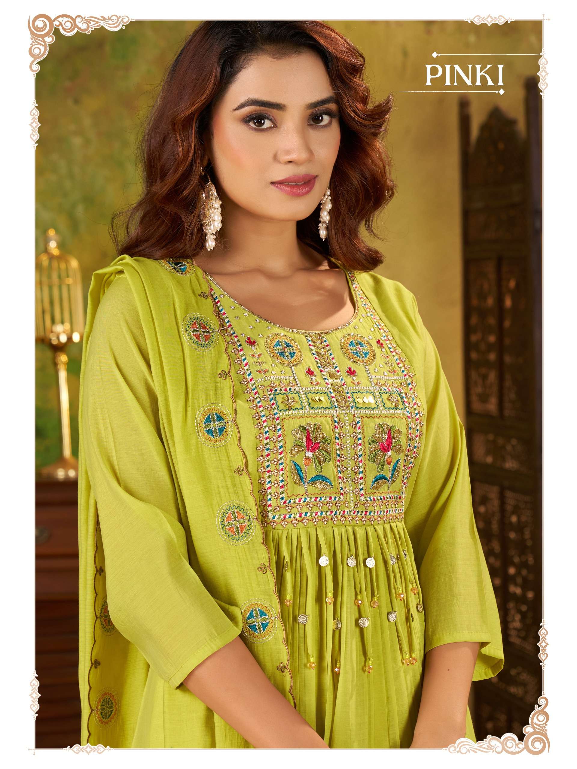 PINKI CHANDERI SILK WITH EMBROIDERY WORK ANARKALI SUIT TO IN...