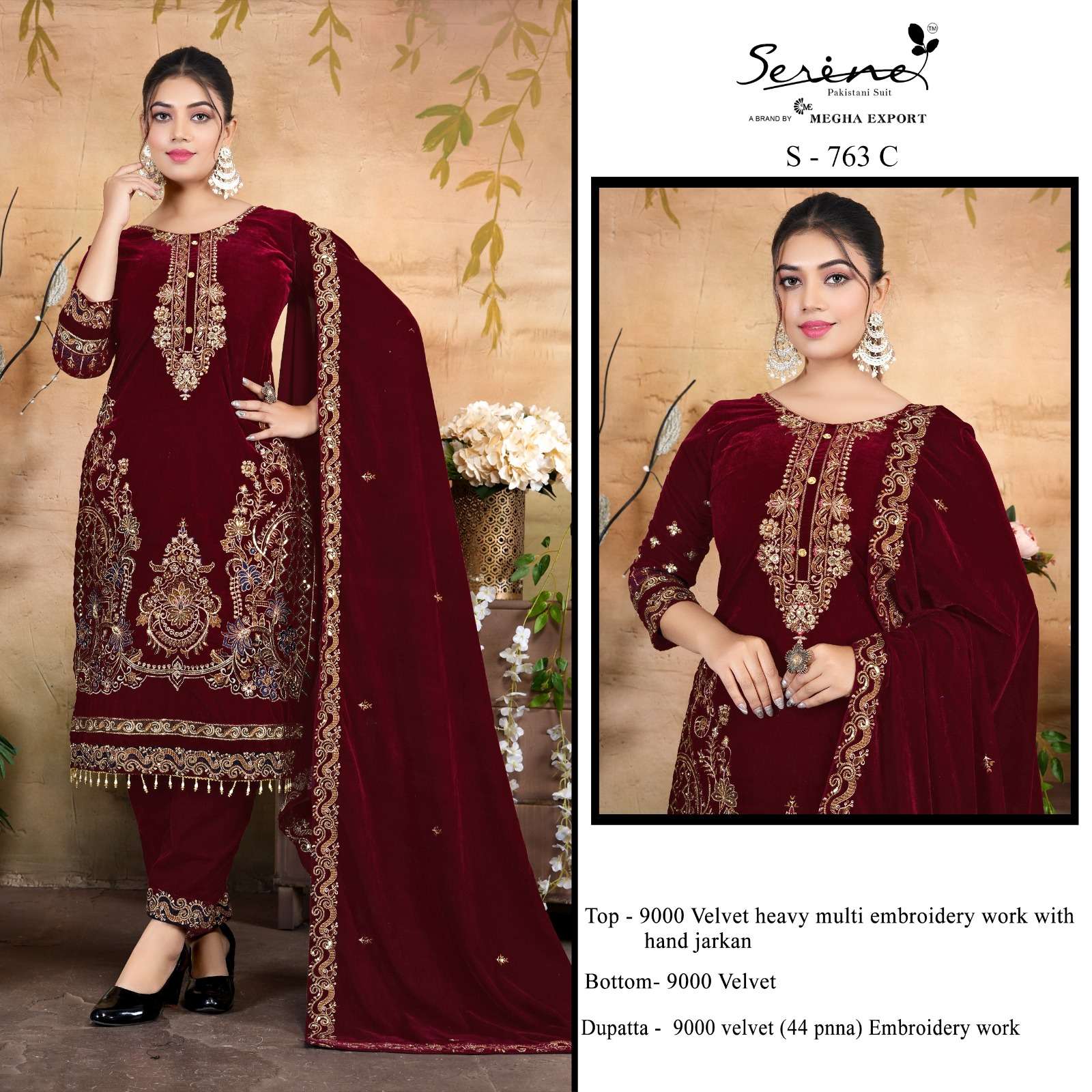 SERINE 763 WINTER SHADI WEAR 9000 VELVET HEAVY EMBROIDERY WO...
