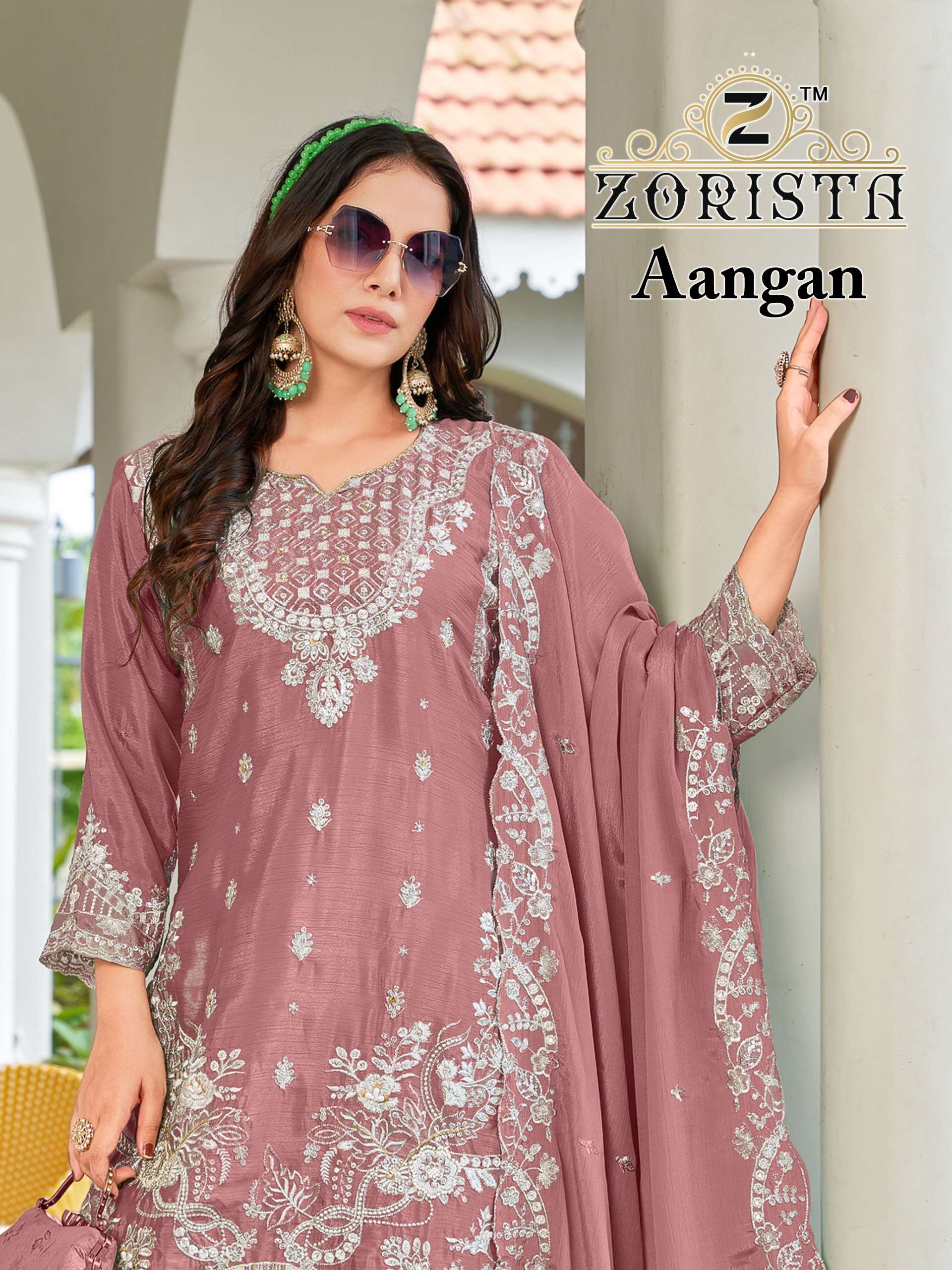 ZORISTA AANGAN 10013 PREMIUM CHINNON SILK KHATLI WORK STITCH...