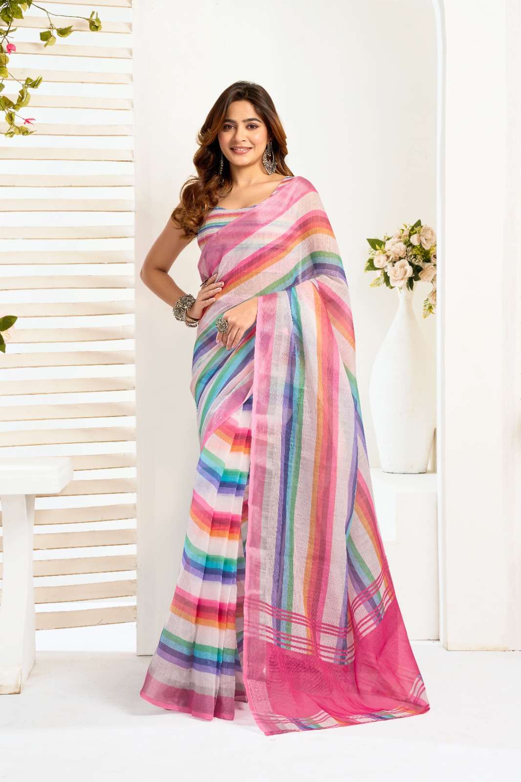 1 minut Wear Ready To Wear Linen Fabric Fancy Saree Best COl...
