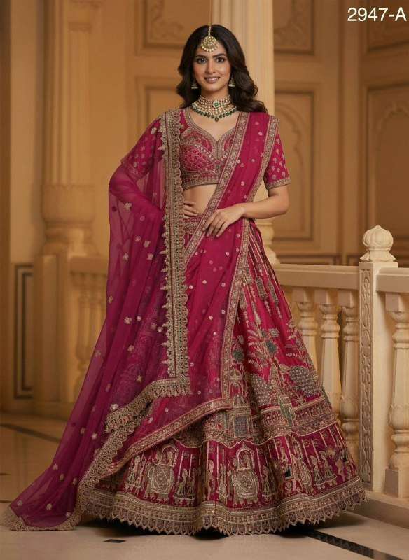 2947 BARAAT AND PEACOCK EMBROIDERY WORK BRIDAL LEHENGA CHOLI...