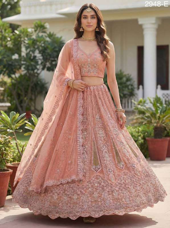 2948 PATCH STYLE EMBROIDERY WORK PARTY WEAR LEHENGA CHOLI BU...