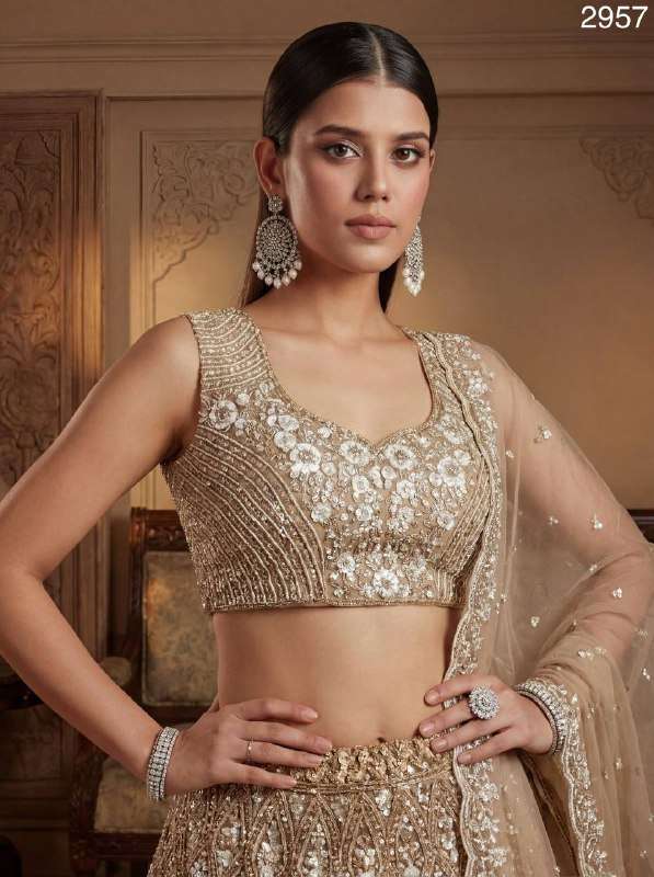 2957 RECEPTION DAILY BRIDAL GOLDEN LEHENGA CHOLI NET & HEAVY...