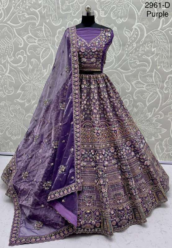 2961 ATTRACTIVE RECEPTION WEAR SILK SEQUENCE WORK LEHENGA CH...