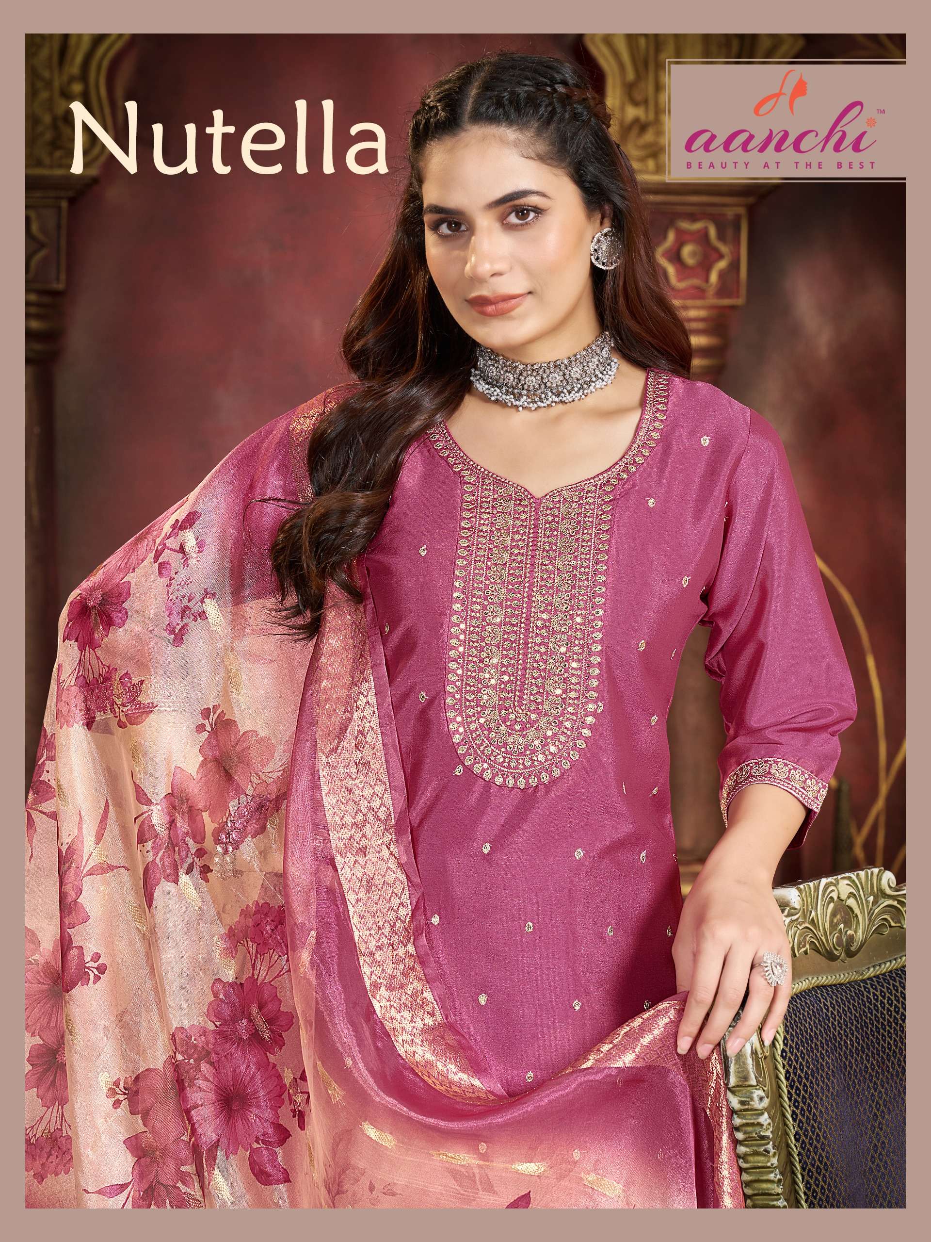 AANCHI NUTELLA READYMADE CRYSTAL SILK BUTTI SALWAR SUIT AT F...