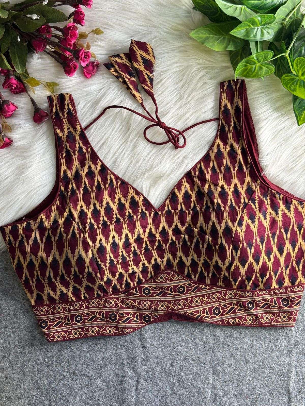 Ajrakh design cotton fabric stich blouse best Collection 