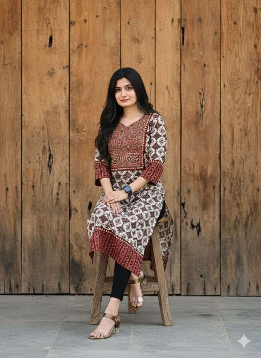 AJRAKH VAGITABLE PRINT COTTON STRAIGHT KURTI STYLE DEALER FF...