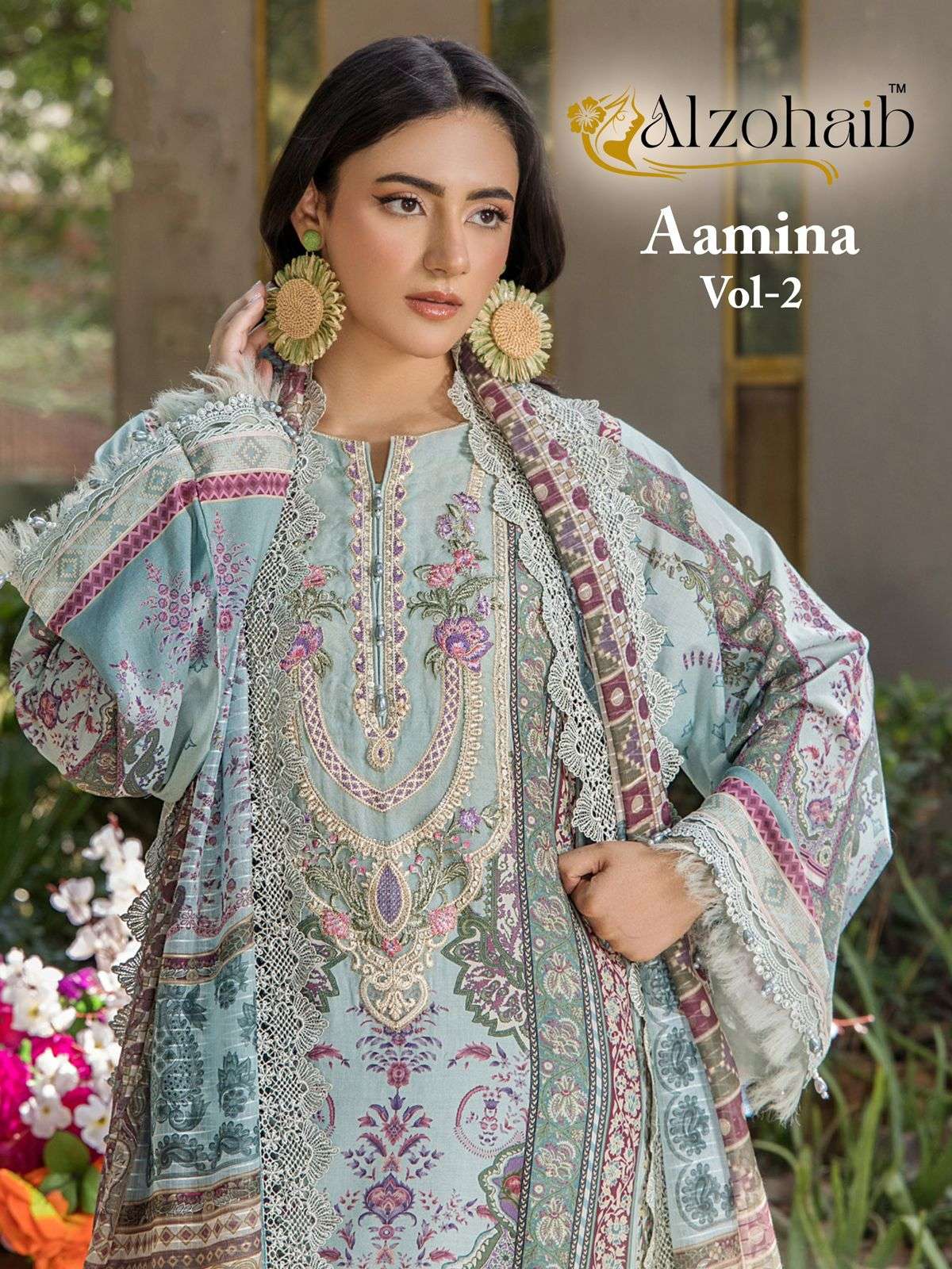 AL ZOHAIB AAMINA VOL 2 AZ 1390 COTTON HEAVY WORK PAKISTANI D...