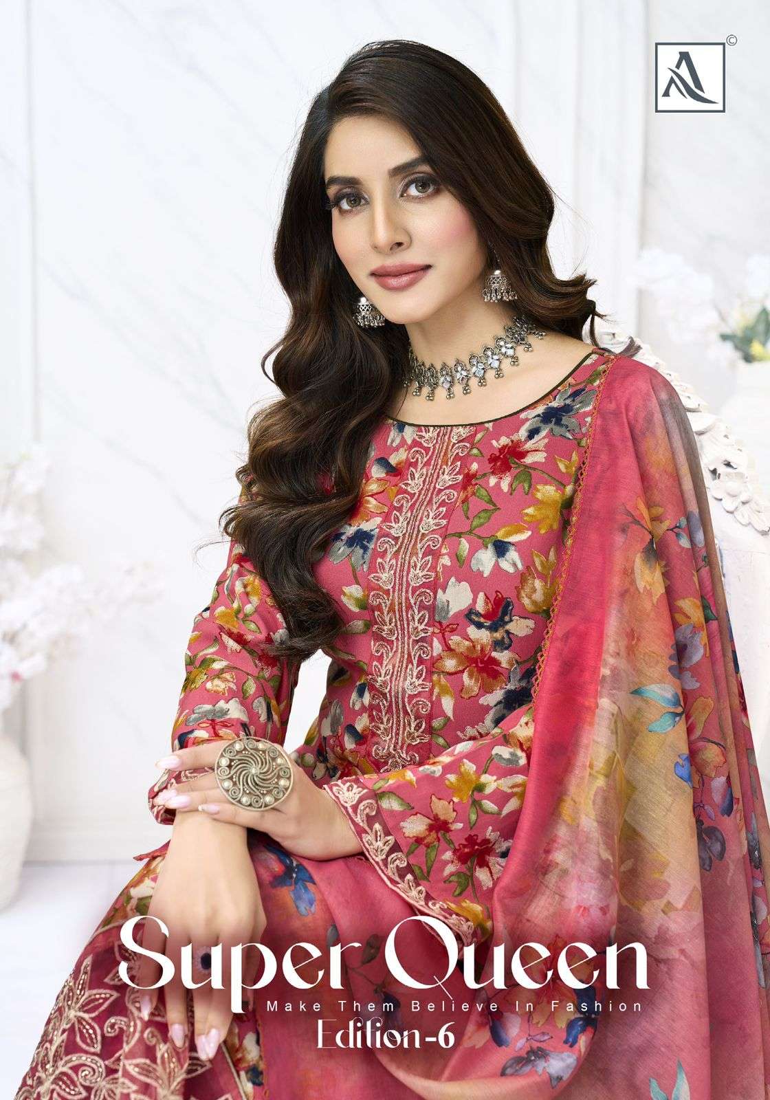 ALOK SUIT SUPER QUEEN VOL 6 VISCOSE RAYON PRINT NECK & DAMAN...