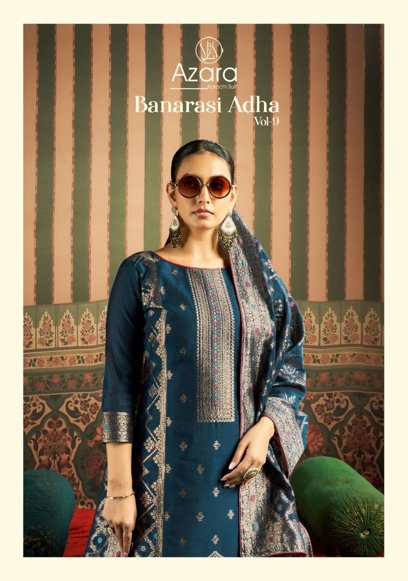 AZARA BANARASHI ADAH VOL 9 COTTON FABRIC JACQUARD DESIGN SUI...