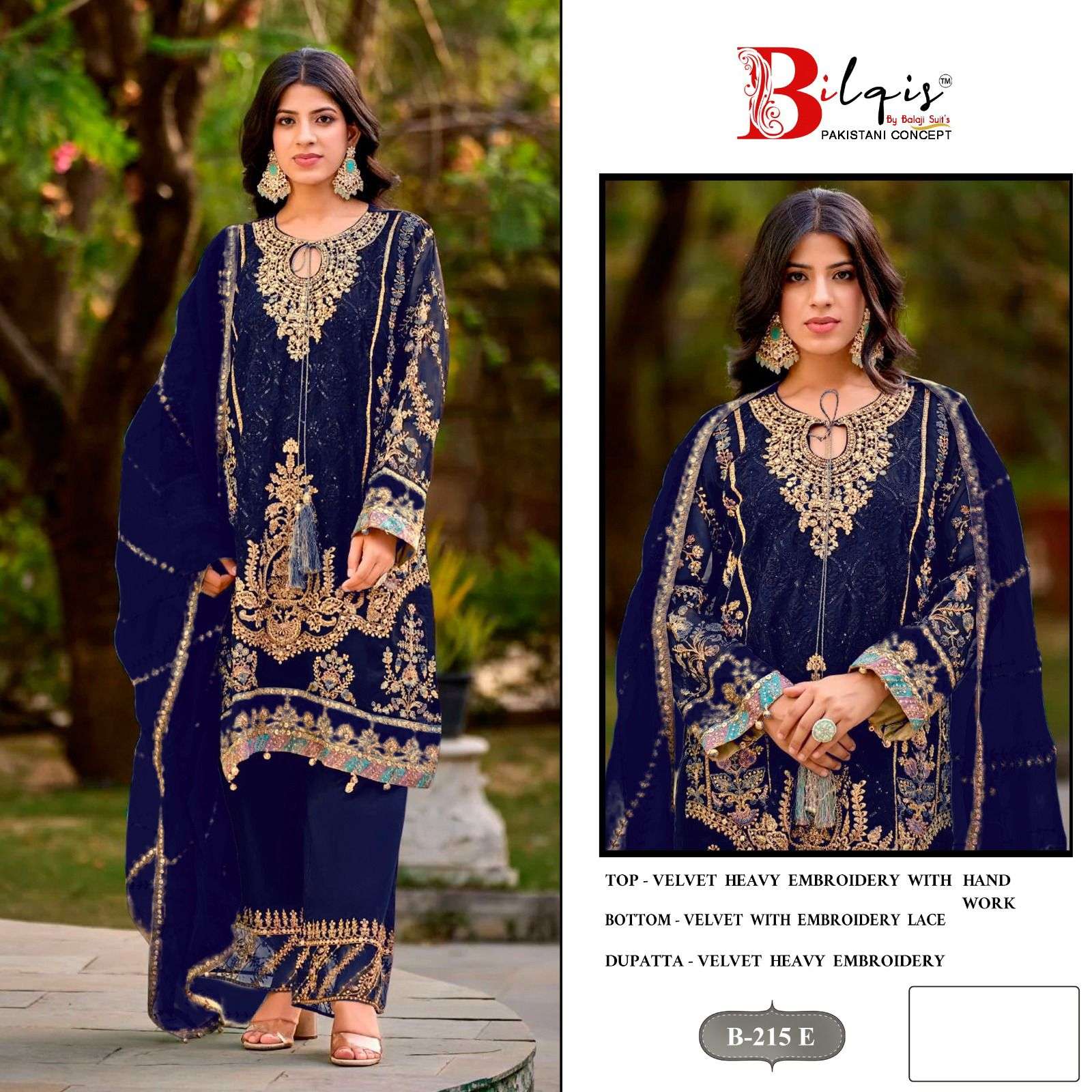 BILQIS B 215 VELVET HEAVY HANDWORK PAKISTANI STYLE SUIT COLL...