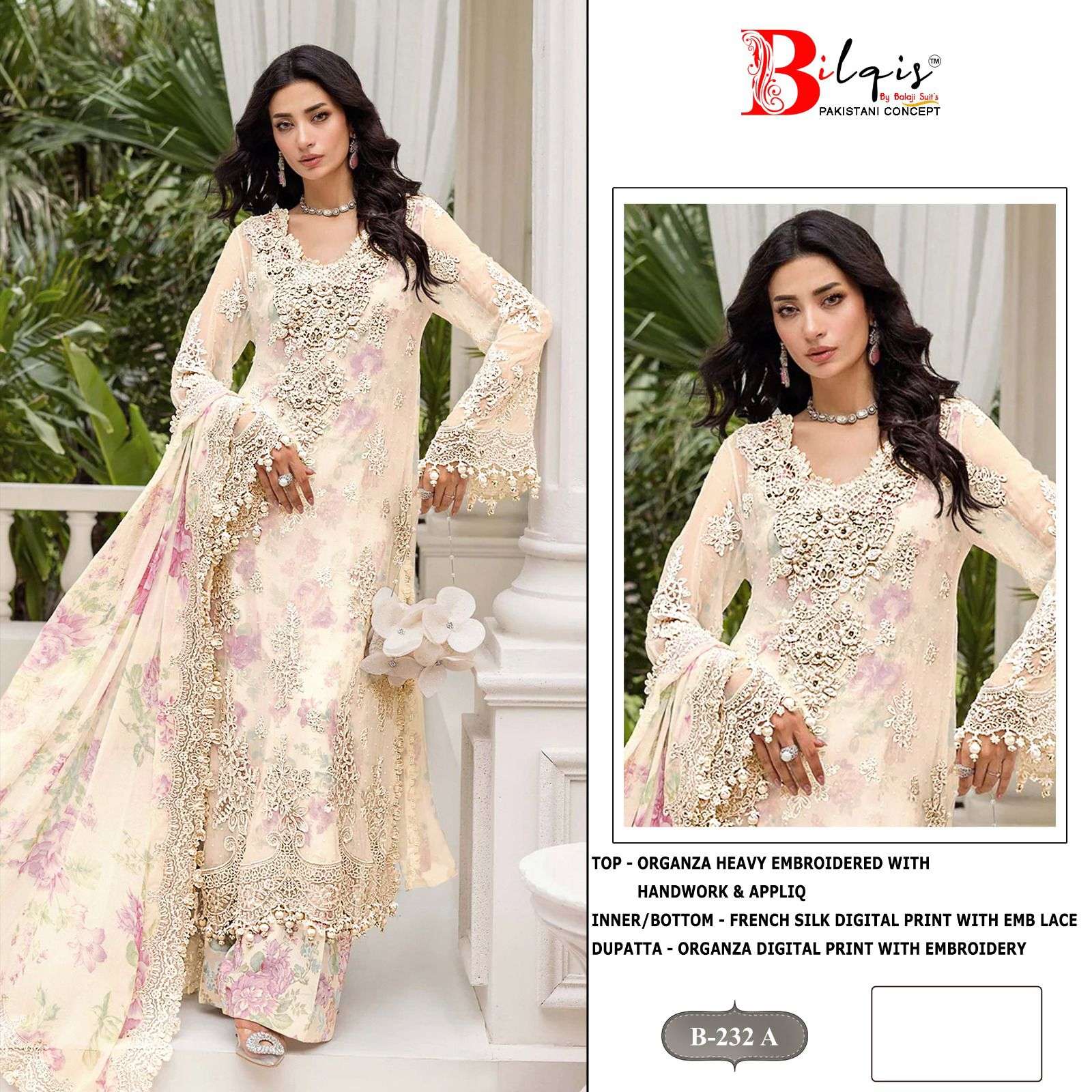 BILQIS B 232 ORGANZA HEAVY EMBROIDERED PAKISTANI STYLE SUIT ...