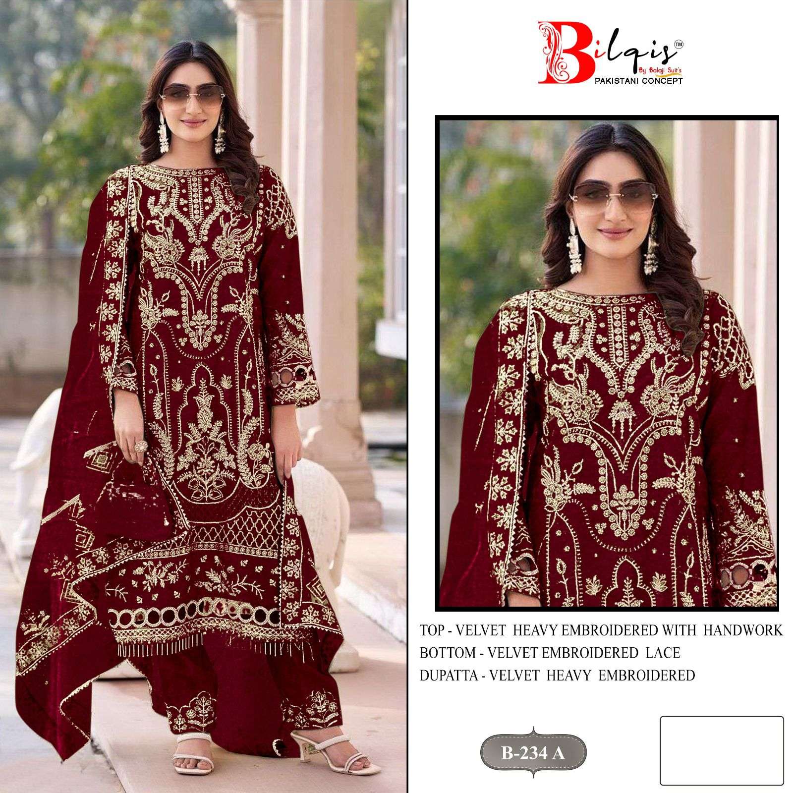 BILQIS B 234 SHADI SPECIAL CLOTH VELVET HEAVY EMBROIDERED SU...