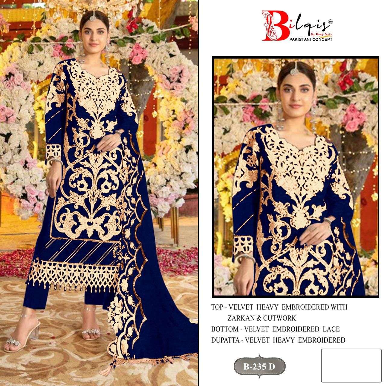 BILQIS B 235 VELVET HEAVY EMBROIDERED HEAVY PAKISTANI SUIT R...