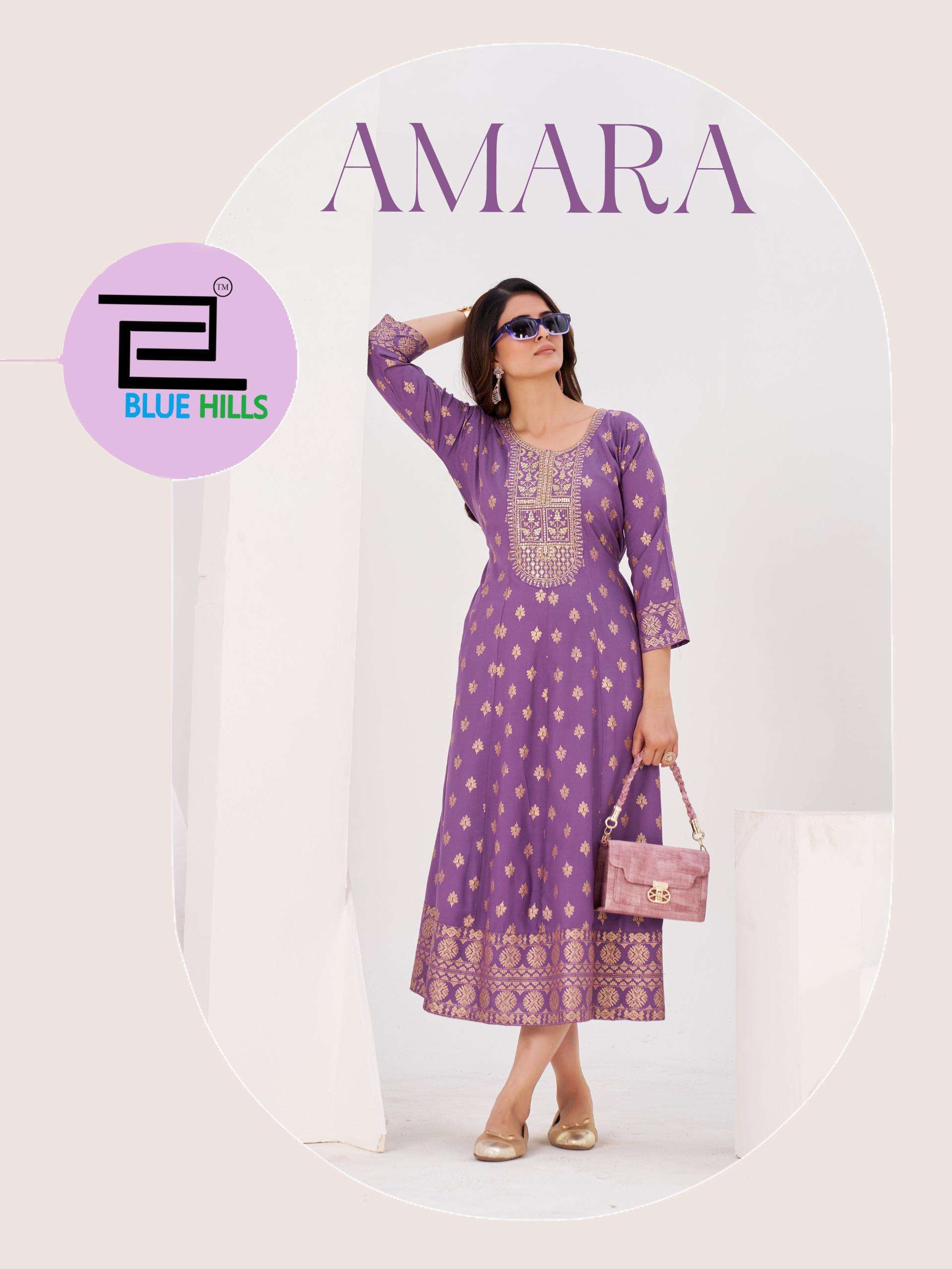 BLUE HILLS AMARA RAYON FOIL DESIGN ANARKALI GOWN KURTI AT PA...