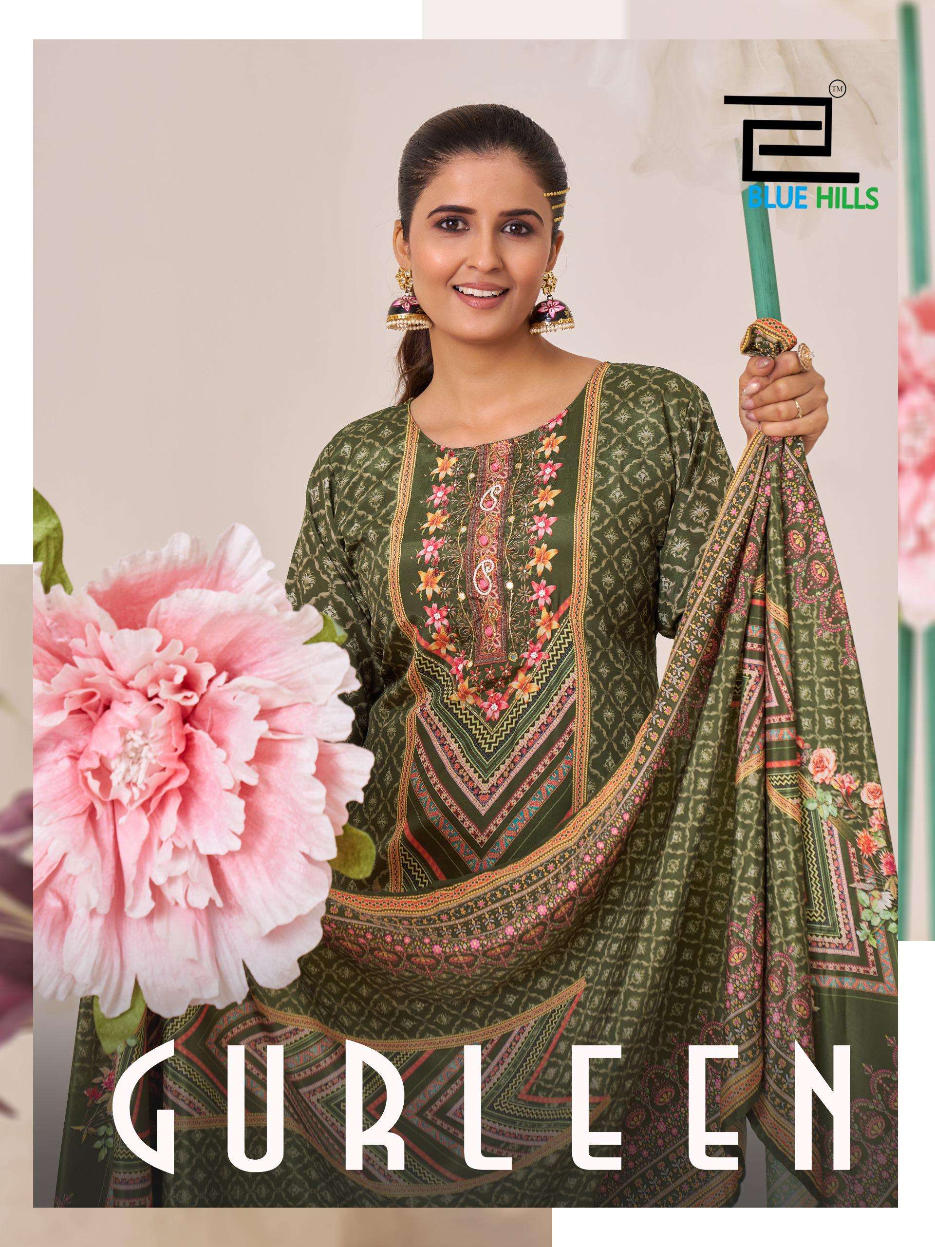 BLUE HILLS GURLEEN MUSLIN FABRIC DIGITAL DESIGN 3 PIECE DRES...
