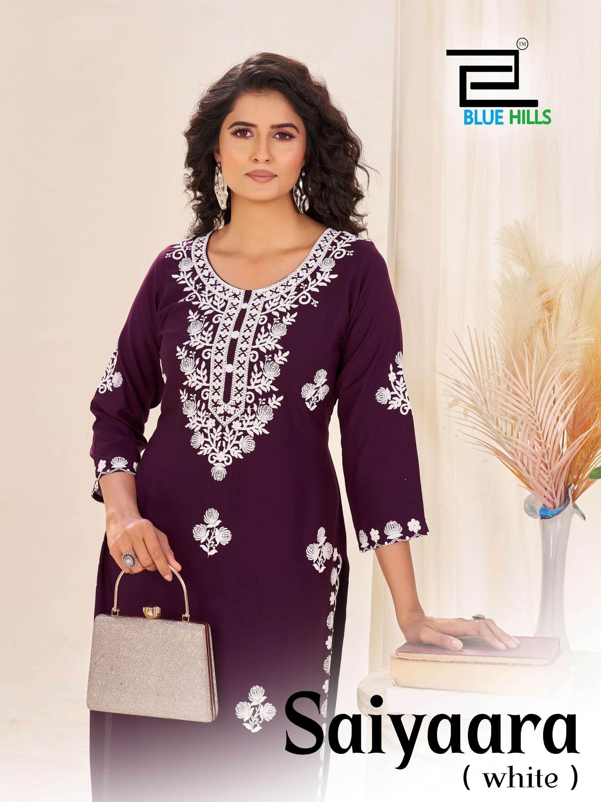 BLUE HILLS SAIYAARA BRAND RAYON WITH WORK KURTI PANT COLLECT...